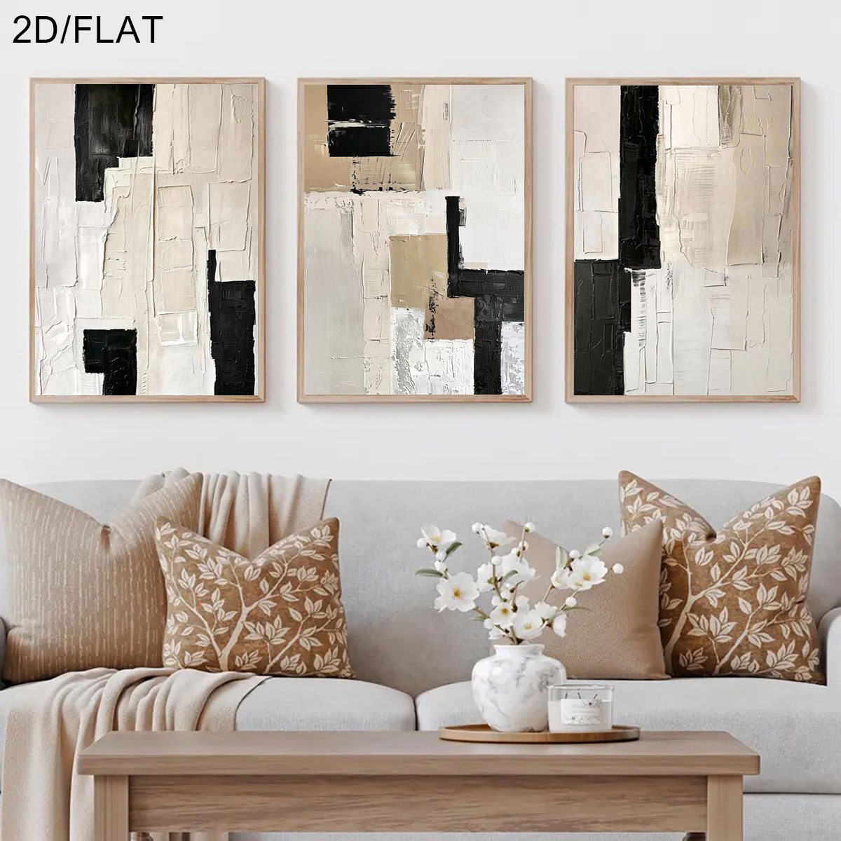 Abstract Canvas Set - 3 Parça Çerçevesiz, 3 Parça/Set Modern